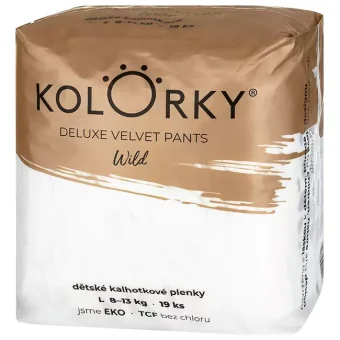 Kolorky DELUXE VELVET - Dětské kalhotkové pleny Wild - velikost L 8-13 kg (19 ks) CZ