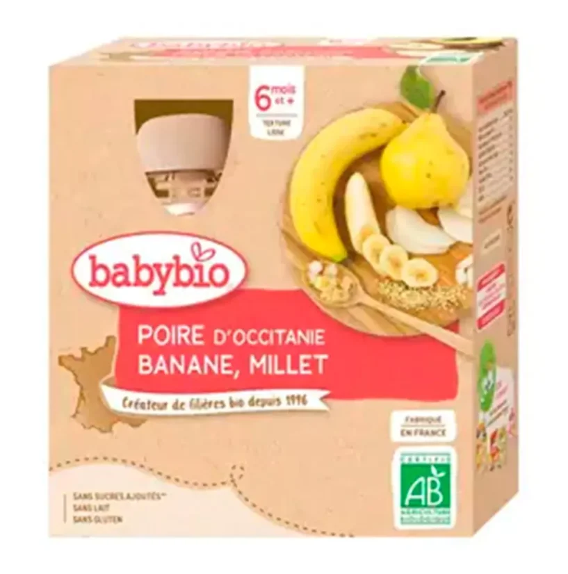 BABYBIO - ovocná kapsička hruška, banán, proso 4x90 g CZ