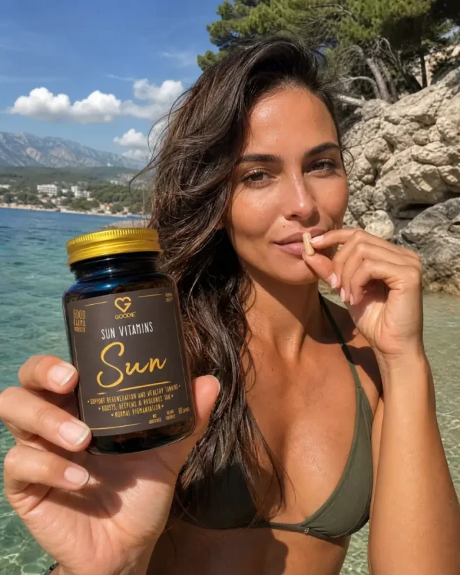 SK Sun Vitamins vitamíny na opaľovanie s kapsulou pri mori
