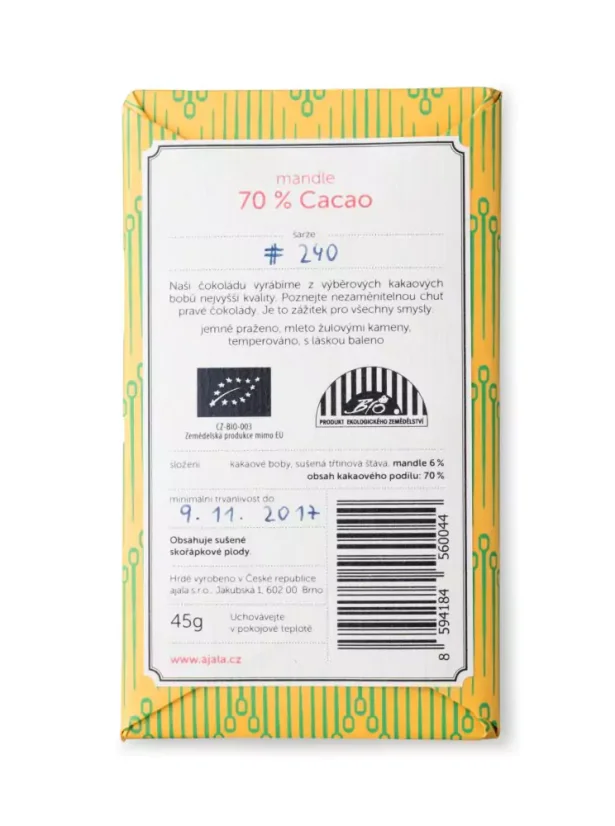 AJALA - Mandle 70% čokoláda BIO 45 g CZ