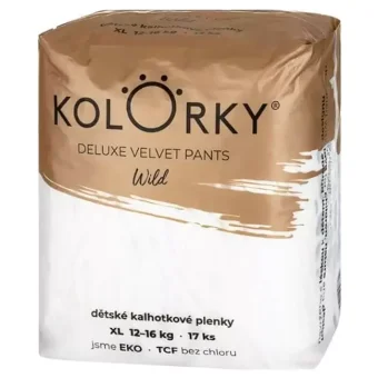 Kolorky DELUXE VELVET - Dětské kalhotkové pleny Wild - velikost XL 12-16 kg (17 ks) CZ