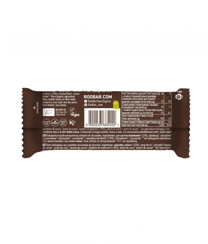 Roobar - Baton w polewie czekoladowej - orzechy laskowe BIO 30 g PL