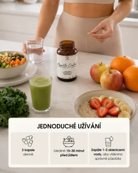 Appetite Control – jednoduché užívání: 3 kapsle denně, ideálně 15–30 minut před jídlem a zapít vodou. CZ