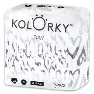 Kolorky DAY - Dětské pleny - Hearts - velikost S 3-6 kg (25 ks)