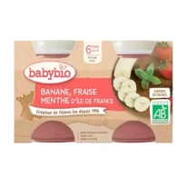 BABYBIO - ovocná svačinka jablko, banán a jahody s mátou 2x130 g CZ