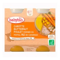 BABYBIO - svačinka z mrkve a máslové dýně s kuřetem a rýží 2x200 g