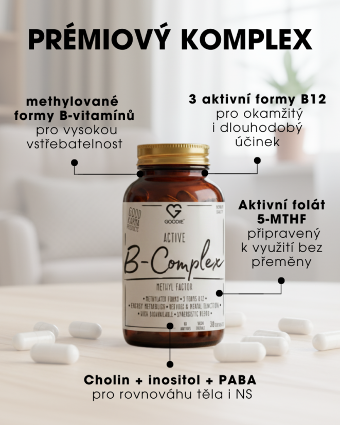 Aktívny B-Komplex – Metylované formy (5-MTHF, 3× B12) – 30 kapsúl