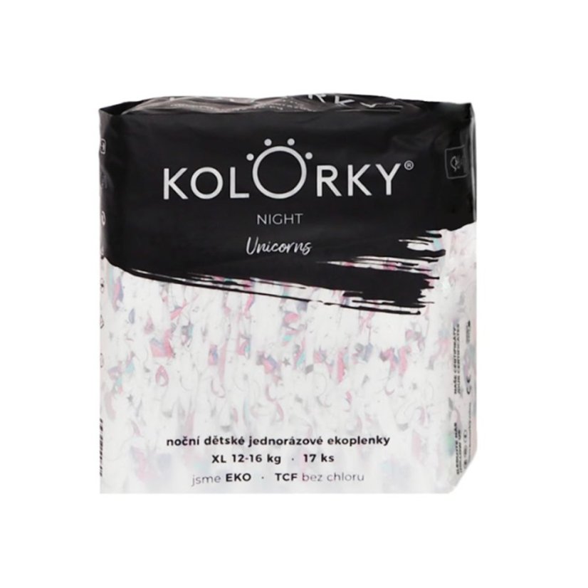 Kolorky NIGHT - Detské plienky - Unicorns - veľkosť XL 12-16 kg (17 ks) SK