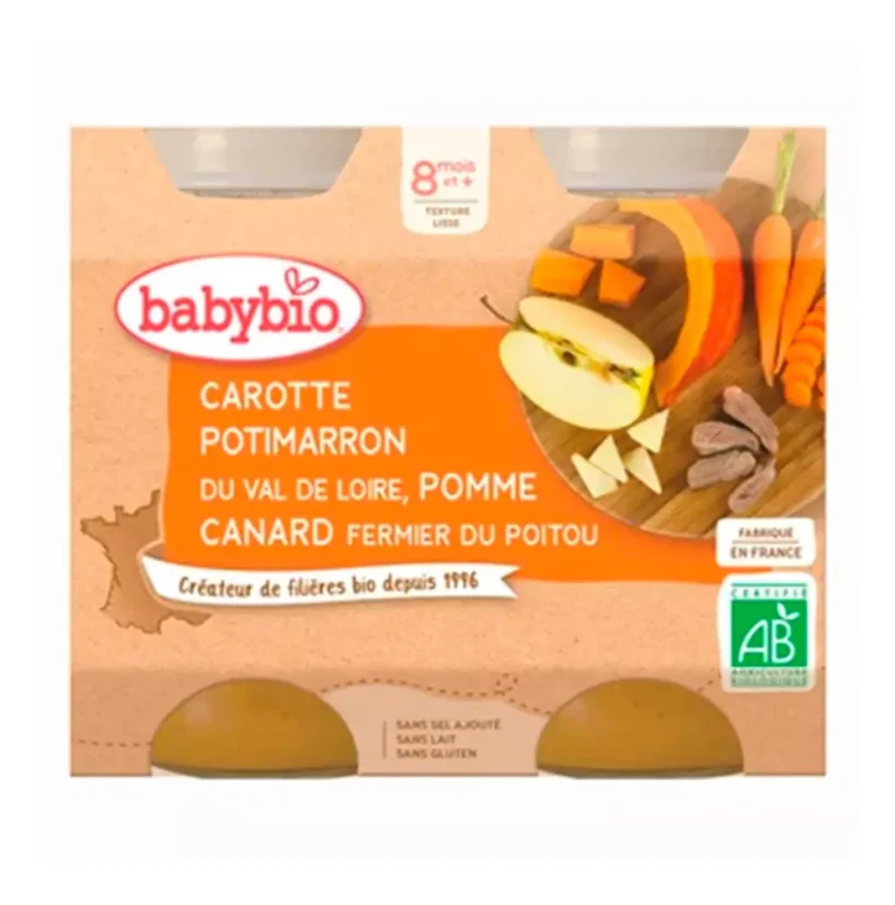 BABYBIO - svačinka z mrkve, dýně a jablka s kachním masem 2x200 g CZ