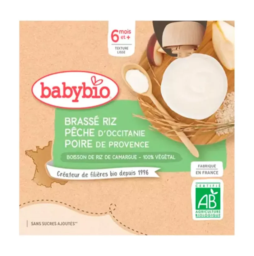 BABYBIO - rýžová kaše s broskví a hruškou 4x85 g CZ