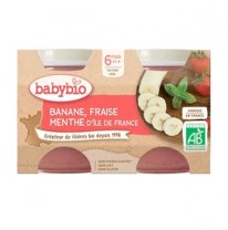BABYBIO - przekąska owocowa jabłko, banan, truskawki i mięta 2×130 g