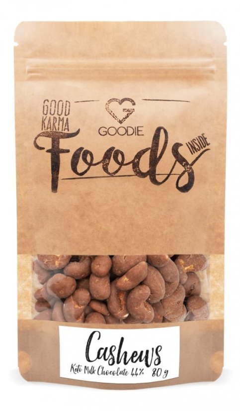Kešu v keto mléčné čokoládě (44%) 80 g  - VÝPRODEJ 11/25