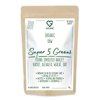 Super 5 Greens - sušené šťávy BIO, RAW - mladý ječmen, alfalfa, kamut, mladá pšenice, mladý oves 150 g CZ