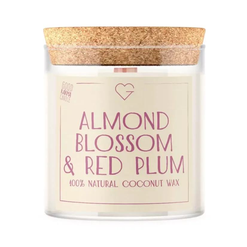 Svíčka s dřevěným praskajícím knotem - Almond Blossom & Red Plum 160 g