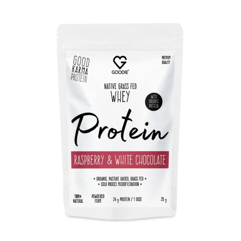 Nativní syrovátkový protein BIO GrassFed - Malina a bílá čokoláda / Native GrassFed Whey protein - 35 g (1 PORCE) CZ