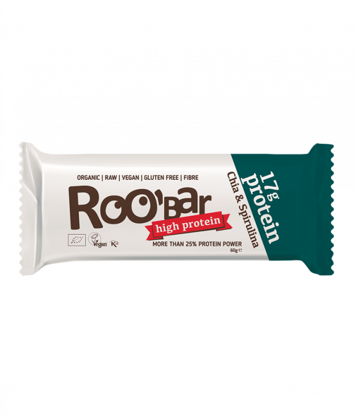 Roobar - Baton proteinowy - Chia i spirulina BIO 60 g PL
