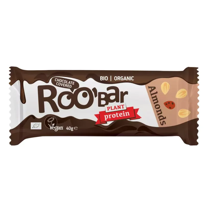 Roobar - Proteinová s čokoládou - Almond & protein bar covered with chocolate BIO 40g CZ