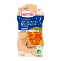 BABYBIO - przekąska na wieczór z marchwi z przecierem pomidorowym, słodką kukurydzą i polentą 2×200 g