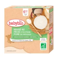 BABYBIO - rýžová kaše s broskví a hruškou 4x85 g CZ