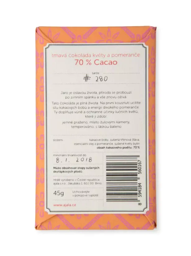 AJALA - Květy a pomeranče 70% čokoláda 45 g CZ