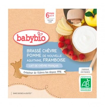 BABYBIO - przekąska z mleka koziego z jabłkiem i malinami 4×85 g