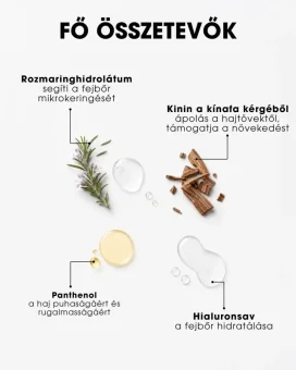 HU Hajnövekedést támogató szérum kininnel - Hair Growth Booster – kulcsfontosságú összetevők, panthenol, rozmaring, kinin