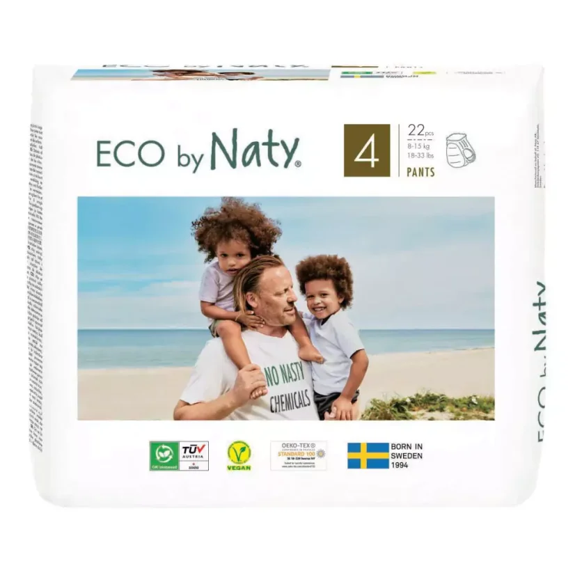 Eco by Naty - Dětské plenkové natahovací kalhotky - velikost 4 - od 8 do 15 kg (22ks)