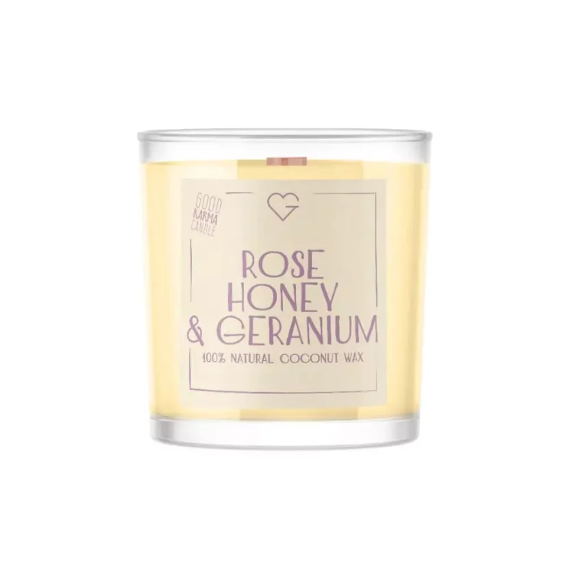 Sviečka s dreveným praskajúcim knôtom – Rose Honey & Geranium 50 g SK