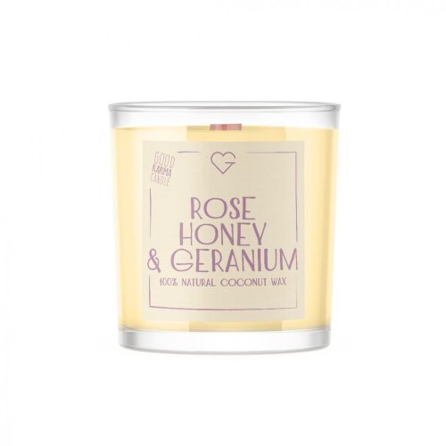 Svíčka s dřevěným praskajícím knotem – Rose Honey & Geranium 50 g