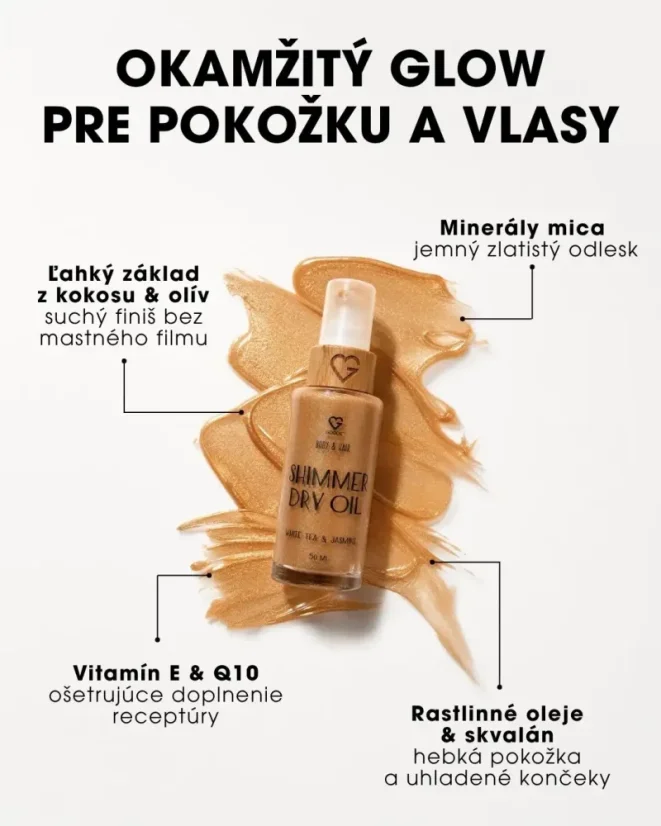 SK Shimmer oil - jazmín, vitamín E, glow pre pokožku a vlasy