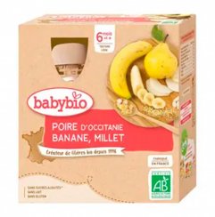 BABYBIO - ovocná kapsička hruška, banán, proso 4x90 g