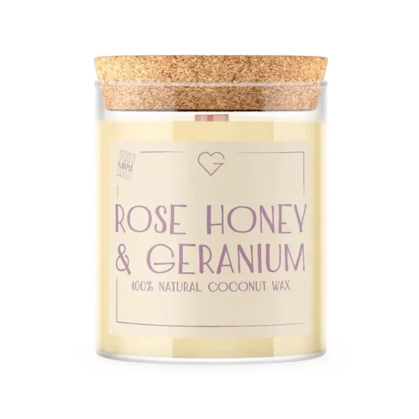 Svíčka s dřevěným praskajícím knotem - Rose Honey & Geranium 160 g CZ