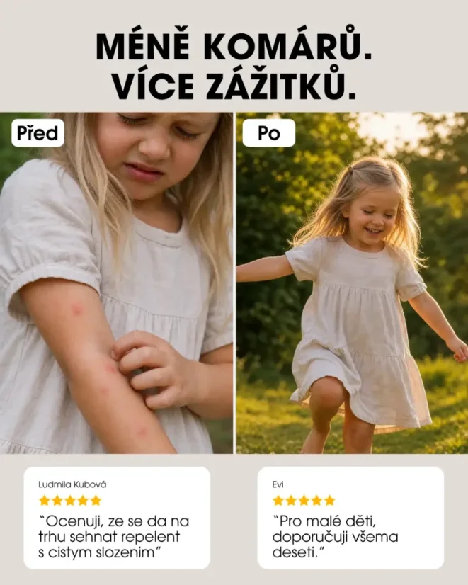 CZ Přírodní repelent před a po použití u dítěte