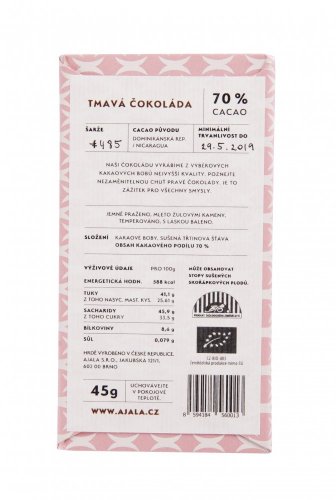 AJALA - 70% tmavá čokoláda BIO 45 g