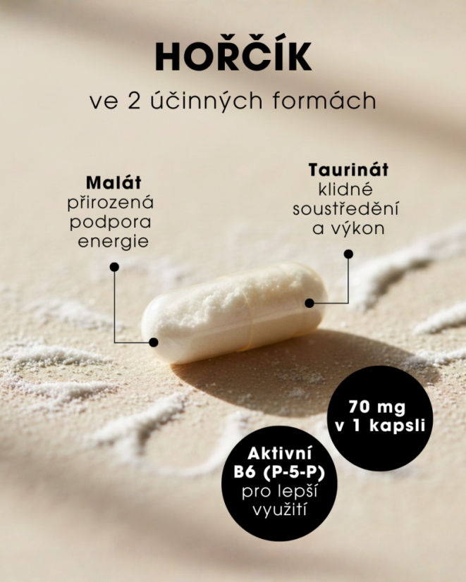 Magnézium – Ranný komplex – 2 formy horčíka + vitamín B6 – 60 kapsúl