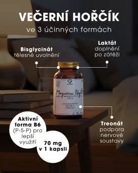 Magnézium – Večerný komplex – 3 formy horčíka + vitamín B6 – 60 kapsúl SK