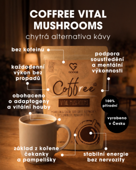 Coffree Vital Mushrooms - 5 synergických druhů - duální extrakty 120 g CZ