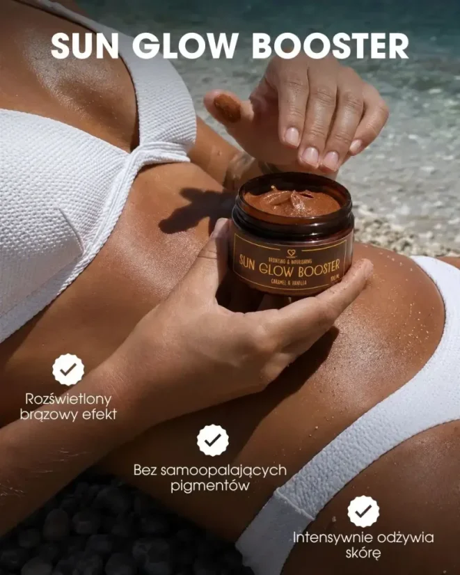 PL Sun Glow Booster - balsam wspomagający opalanie – Caramel & Vanilla 100 ml - rozświetla, odżywia