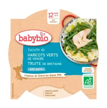 BABYBIO - przekąska na dzień z warzywami, pstrągiem i szczyptą koperku 230 g