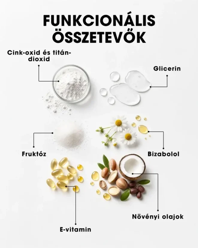 HU Ásványi naptej SPF 30 – a termék összetétele: E-vitamin és növényi olajok