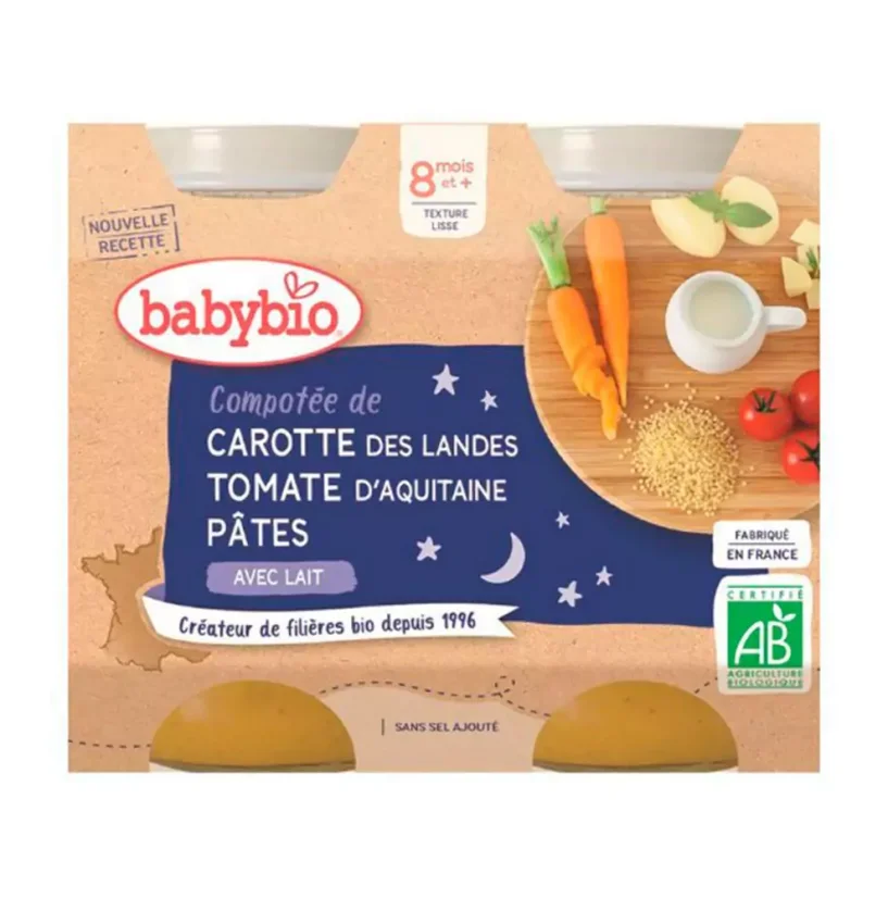 BABYBIO - večerní svačinka z mrkve a rajčat s těstovinami 2x200 g CZ