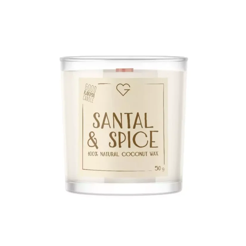 Svíčka s dřevěným praskajícím knotem – Santal & Spice 50 g CZ