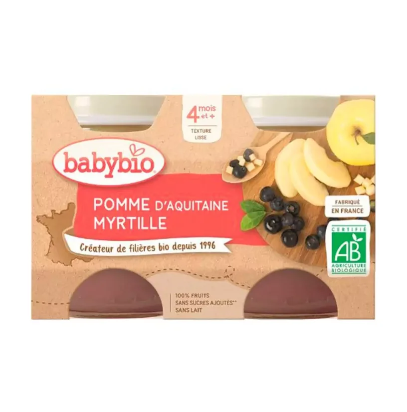 BABYBIO - przekąska owocowa jabłko i jagody 2×130 g PL