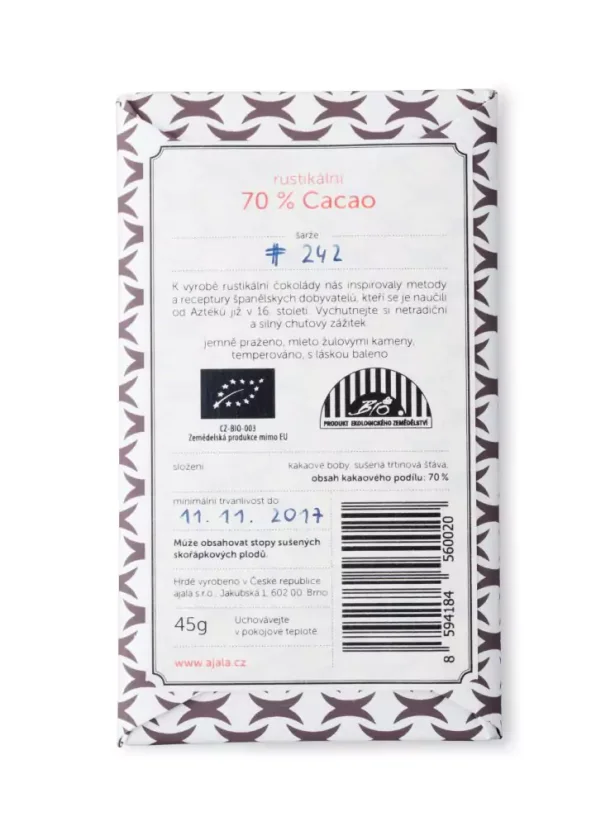 AJALA - Rustikální 70% čokoláda BIO 45 g CZ