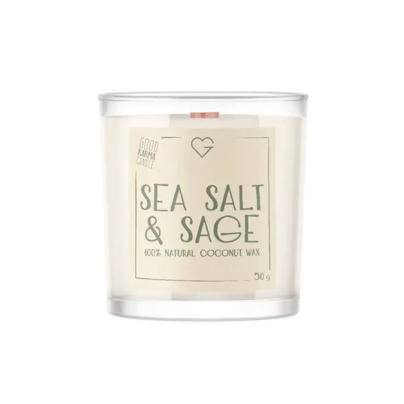 Svíčka s dřevěným praskajícím knotem – Sea Salt & Sage 50 g CZ