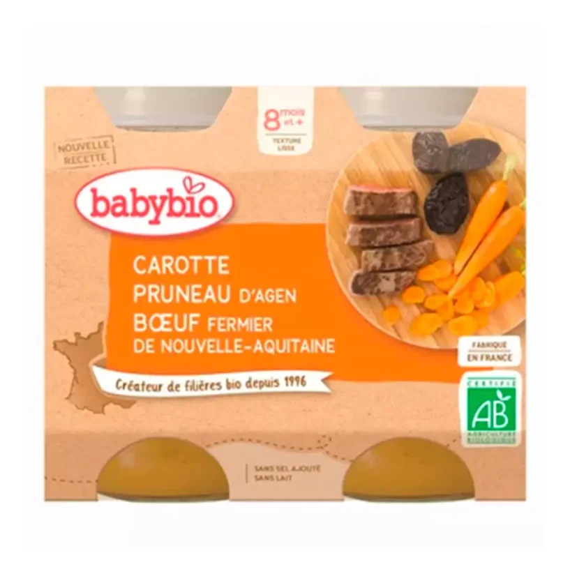 BABYBIO - svačinka z mrkve a sušené švestky s hovězím masem 2x200 g SK